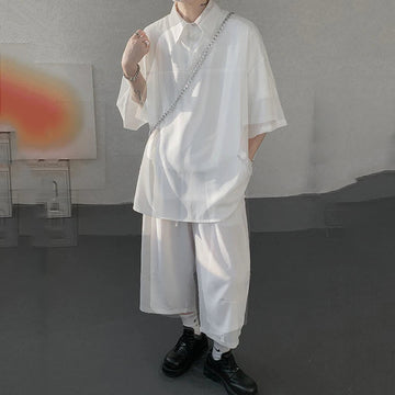 AIDASE  -  Casual Men Two-piece Lapel Short Sleeve Solid Color Male T-shirt Fashion Loose Shorts Fashionable Versatile Sets 21E5888 aidase-shop